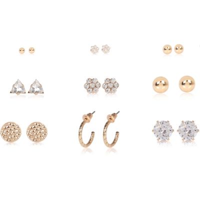 Gold tone encursted earrings pack